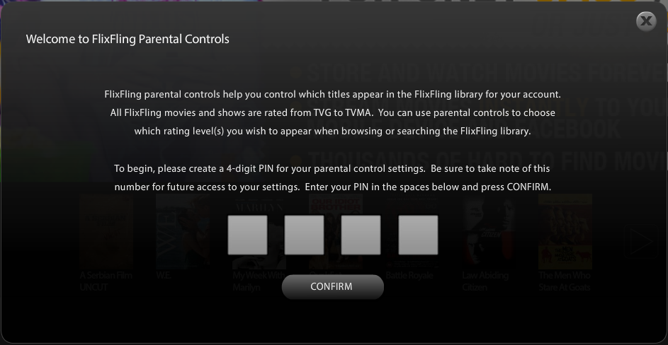 Confirming your Parental Controls PIN